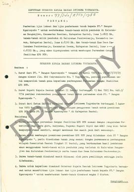 Surat Keputusan Gubernur Kepala DIY No. 97/Idz/KPTS/1985  pemberian ijin lokasi dan ijin pembebas...