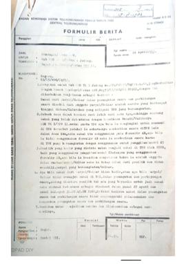 Surat telegram dari Menteri Dalam Negeri No.63/15/PDG/IV/82 kepada Gubernur KDH TK I Jateng tenta...