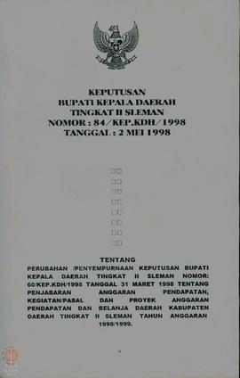 Surat Keputusan Nomor: 84/Kep.KDH/1998, Tanggal 2 Mei 1998,  tentang Perubahan/Penyempurnaan Kepu...