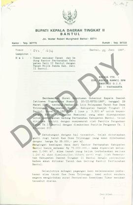 Surat dari Bupati Bantul, Sri Roso Sudarmo kepada Kepala  Kantor Wilayah Badan Pertanahan Nasiona...