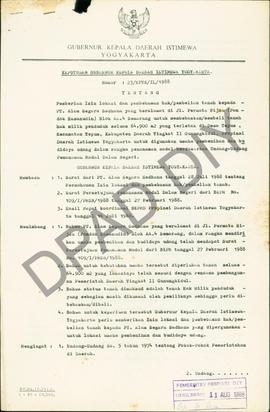 Surat Keputusan Gubernur Kepala Daerah Istimewa Yogyakarta No. 23/KPTS/IL/1988 tanggal 4 Agustus ...