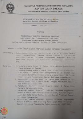 Surat Keputusan Kepala Kantor Arsip Daerah Provinsi Daerah Istimewa Yogyakarta nomor: 640/334 ten...