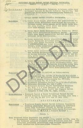 Surat Keputusan Kepala Daerah DIY No. 325/1973, tanggal  23 Agustus 1973 tentang Pencatatan Warga...