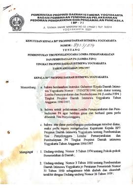Surat Keputusan Kepala BP-7 Provinsi Daerah Istimewa Yogyakarta Nomor: 893.3/1154 tentang Pembent...