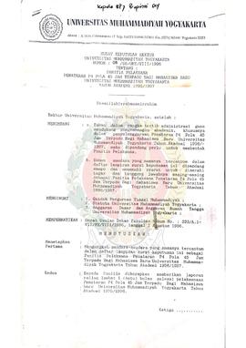 Surat Keputusan Rektor Universitas Muhammadiyah Yogyakarta Nomor : 08/ SK-UMY/VIII/1996 tentang p...