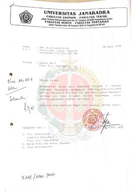 Surat dari Rektor Universitas Janabadra Yogyakarta kepada Kepala BP-7 Provinsi Daerah Istimewa Yo...