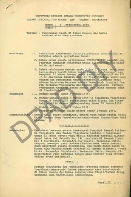 Surat Keputusan Bersama antara Pemerintah Propinsi DIY dan Kraton Yogyakarta No.  1/ KPTS/ Bers/ ...