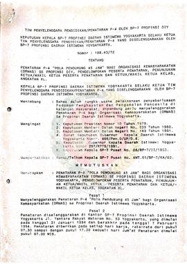 Surat Keputusan Kepala BP-7 Provinsi Daerah Istimewa Yogyakarta selaku Ketua Tim Penyelenggara Pe...