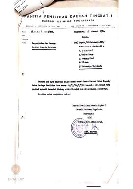 Surat Kawat Menteri Dalam Negeri/Ketua Lembaga Pemilihan Umum No. 09/15/RDG/I/1982 tanggal 22 Jan...