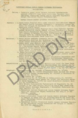 Surat Keputusan  Kepala Daerah DIY No. 233/1973 tanggal 20 Juni 1973 tentang penetapan areal untu...