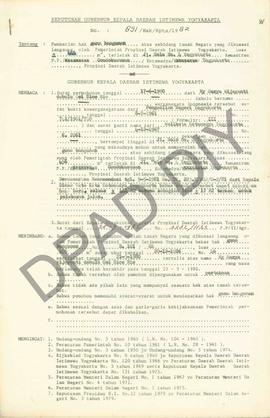 Surat Keputusan Gubernur Kepala DIY, No. 891/Hak/Kpts/1982 tanggal 126 Oktober 1982 tentang Pembe...