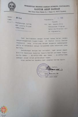 Surat dari Kepala Kantor Arsip Daerah Provinsi Daerah Istimewa Yogyakarta kepada Biro Penyusunan ...