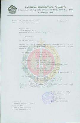 Surat dari Pembantu Rektor III Universitas Sarjanawiyata Tamansiswa kepada Kepala BP-7 Daerah Ist...