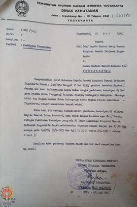 Surat dari Plh. Kepala Dinas Kehutanan Provinsi Daerah Istimewa Yogyakarta kepada Kepala Kantor A...