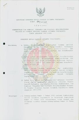 Surat Keputusan Gurbenur Kepala Daerah Istimewa Yogyakarta  nomor : 164/Tim/1997 tentang pembentu...