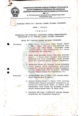 Surat Keputusan Kepala BP-7 Provinsi Daerah Istimewa Yogyakarta Nomor: 188.43/10 tentang Pembentu...