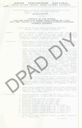 Surat Keputusan Kepala Kantor Wilayah Badan Pertanahan Nasional Provinsi DIY. No : 135 /SK / HGB ...