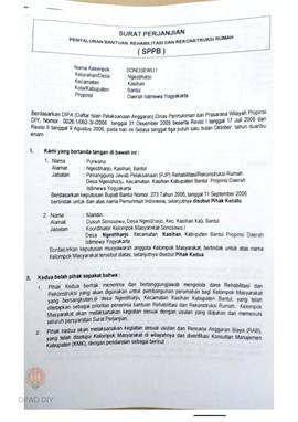 Surat Perjanjian Penyaluran Bantuan Rehabilitasi dan Rekonstruksi Rumah (SPPB), Nama Kelompok Son...