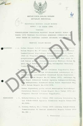SK Mendagri No.  68 tahun 1984 tentang Pemberlakuan Permendagri No 6 tahun 1972 tentang pelimpaha...