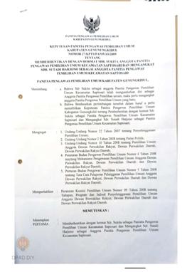 Keputusan Panitia Pengawas Pemilihan Umum Kecamatan Samigaluh No. 01 Tahun 2009 tentang Penetapan...