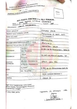 Data Peserta Penataran P-4 Pola Pendukung bagi Organisasi Masyarakat Daerah Istimewa Yogyakarta, ...