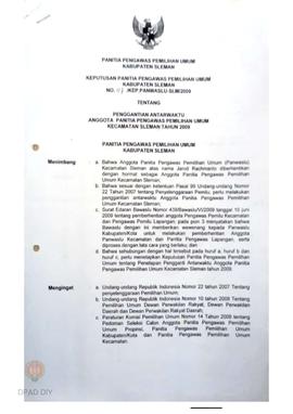 Keputusan Komisi Pemilihan Umum Kabupaten Sleman No: 26/Kep.KPU Kab/VI/2009 tentang Peresmian dan...