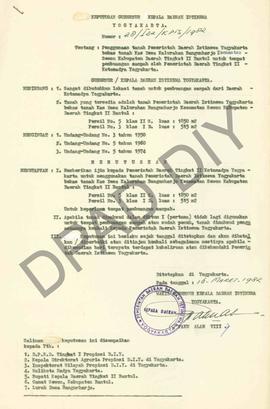 Surat Keputusan Gubernur Kepala DIY Nomor : 18/I.D2/KPTS/1982 tanggal 16 Maret 1982 tentang pengg...