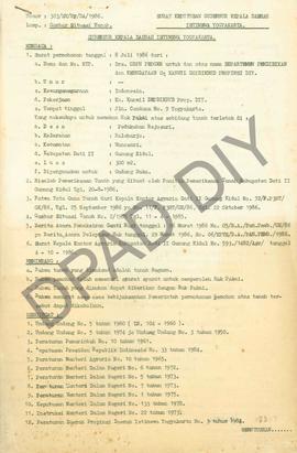 Surat Keputusan Gubernur Kepala  Daerah Istimewa Yogyakarta Nomor : 303/SK/HP/DA/1986 tanggal 1 N...