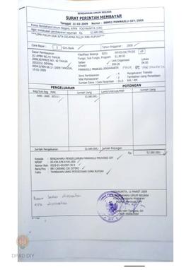 Surat Perintah Membayar No 00002/Panwaslu-DIY/2009 tentang Tambahan Uang Persedian Dana Rupiah se...