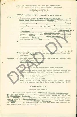 Surat keputusan pemberian hak pakai atas tanah negara, surat keputusan Kepala Daerah DIY no. 20/H...