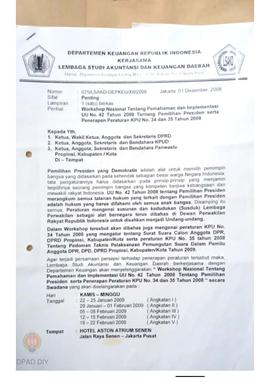 Surat dari Pusat Studi Akuntansi dan Keuangan Daerah No : 075 . LSAKD – DEPKEU / XII / 2008 Kepad...