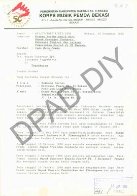Surat dari Pemerintah Kabupaten Pemda Bekasi yang diperkenalkan di Yogyakarta dalam rangka pering...