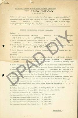 Surat Keputusan Gubernur DIY No. 58/Id2/KPTS/1986 tentang pemberian ijin kepada Pemerintah Kalura...