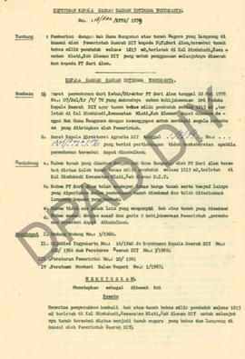 Surat keputusan Gubernur Kepala Daerah DIY, no. 18/HAK/KPTS/1979 tanggal  28 Maret 1979 tentang p...