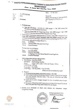 Surat pemesanan dari Sekretariat PPD II Kabupaten Kulon Progo No. 35a/PPD II/V/1999 tanggal 11 Me...