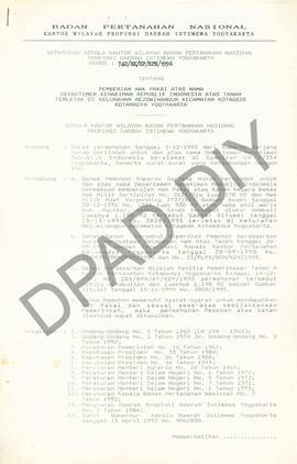 Surat Keputusan Kepala Kantor Wilayah Badan Pertanahan Nasional Provinsi DIY. No : 740/ SK/ HP/  ...