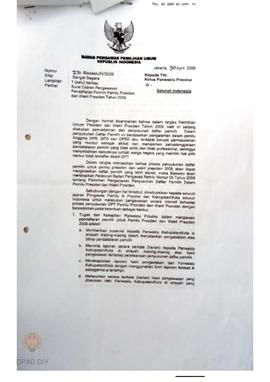 Surat dari Bawaslu perihal  Surat Edaran Pengawasan Pendaftaran Pemilih Pemilu  Presiden dan Waki...