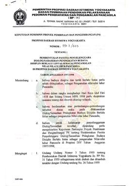 Surat Keputusan Pemimpin Proyek Pembinaan dan Pengembangan Provinsi Daerah Istimewa Yogyakarta No...