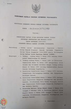 Surat Keputusan Gubernur kepala Daerah Istimewa Yogyakarta Nomor: 20/DIKDA/KPTS/1999 tentang Peng...