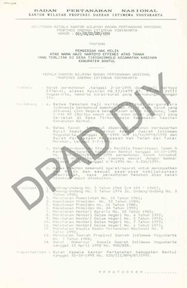 Surat Keputusan Kepala   Kantor Wilayah BPN Provinsiinsi DIY                No : 021/SK/HM/BPN/19...