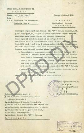 Surat dari Bupati Kepala Daerah Tingkat II Sleman atas nama Sekretaris Wilayah/Daerah, H.W. Prodj...