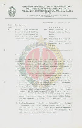 Surat dari Kepala BP-7 Provinsi Daerah Istimewa Yogyakarta kepada Gubernur Kepala Daerah Istimewa...