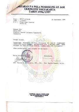Surat dari Ketua Pelaksana Penataran P-4 Pola Pendukung 45 Jam Universitas Kristen Immanuel Sekol...