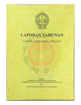 Buku Laporan Tahunan Tahun Anggaran 1996/1997 BP-7 Provinsi Daerah Istimewa Yogyakarta.