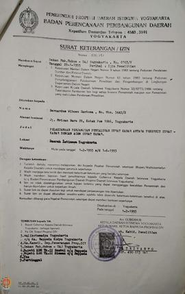 Berkas surat perihal permintaan izin penelitian mahasiswa atas nama Bernadus Wibowo Santosa dkk g...