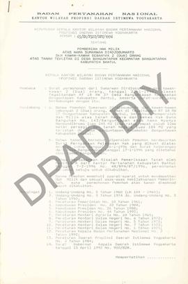 Surat Keputusan Kepala   Kota Wilayah BPN Provinsiinsi DIY                      No : 65/HM/P3HT/B...