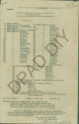 Salinan Surat Kementrian Dalam Negeri Djakarta No. UP 42/1/29 tanggal 7 Maret 1958 tentang pengak...