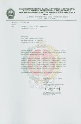 Surat dari Kepala Bidang Pendidikan yang bertindak atas nama Kepala BP-7 Daerah Istimewa Yogyakar...