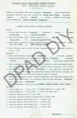 Surat Keputusan Gubernur DIY No. 83/Id2/KPTS/1986 tentang pemberian ijin kepada Pemerintah Kalura...