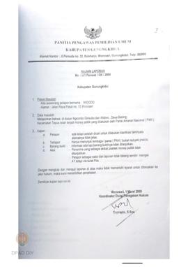 Laporan  dari Tim Teknis Penanganan Penyelenggaraan Administrasi Panwaslu Kabupaten Gunungkidul m...